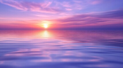 Fototapeta premium Serene Sunset Over Calm Ocean Waters Reflecting Colors