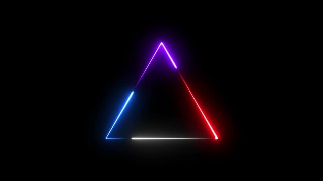 neon triangle frame balack background 4k video.