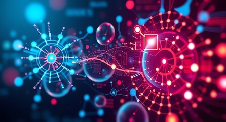Abstract Technology Connection with Glowing Circuit and Network Node Illustration