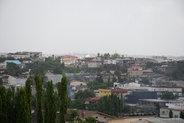 Aerial view of houses in the Bonoumin district of Abidjan in ivory coast