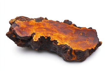 Fototapeta premium Chaga healthy vitality mushroom Inonotus obliquus on white background