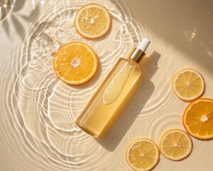 Refreshing Citrus Skincare Bottle with Fruit Slices Mockup