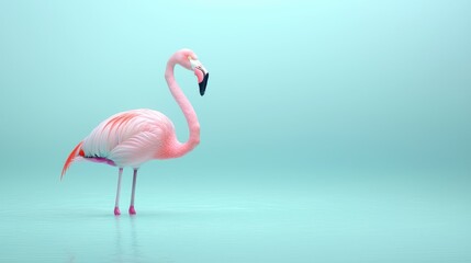 Fototapeta premium Pink flamingo on mint background