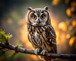 Fototapeta premium owl on branch, great horned owl, high resolution owl isolated on branch.