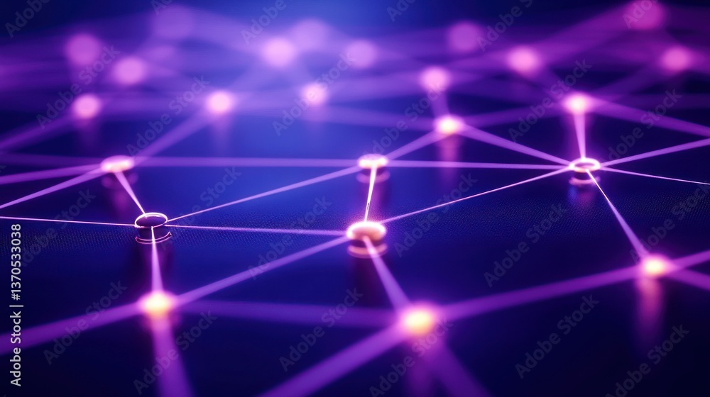 Poster illuminated nodes are interconnected with glowing lines across a surface