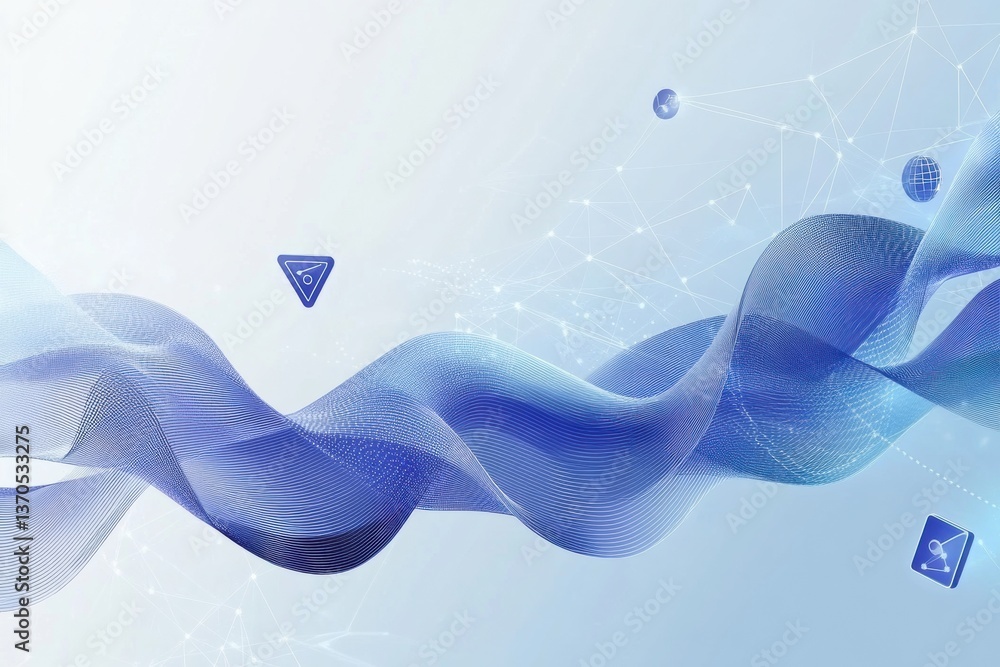 Poster Modern digital waves and transaction icons create a sleek atmosphere for financial technology environments