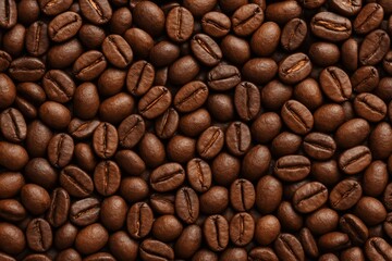 Fototapeta premium A close-up of roasted coffee beans, showcasing rich brown textures and inviting aroma, ready to brew.