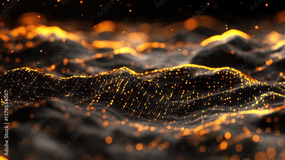 Aufkleber an abstract art image showing orange dots on a dark mesh