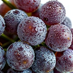 Close-Up of Fresh Red Grapes with Dewdrops on a White Background