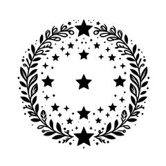 Celestial Wreath: Black Star & Foliage Ornament on White