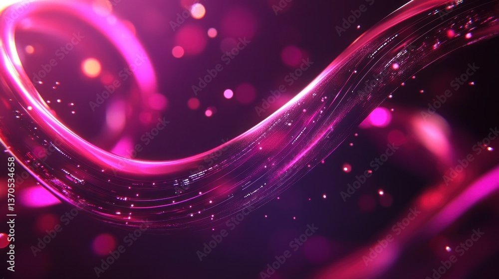Poster a flowing pink line with blurred light particles on display