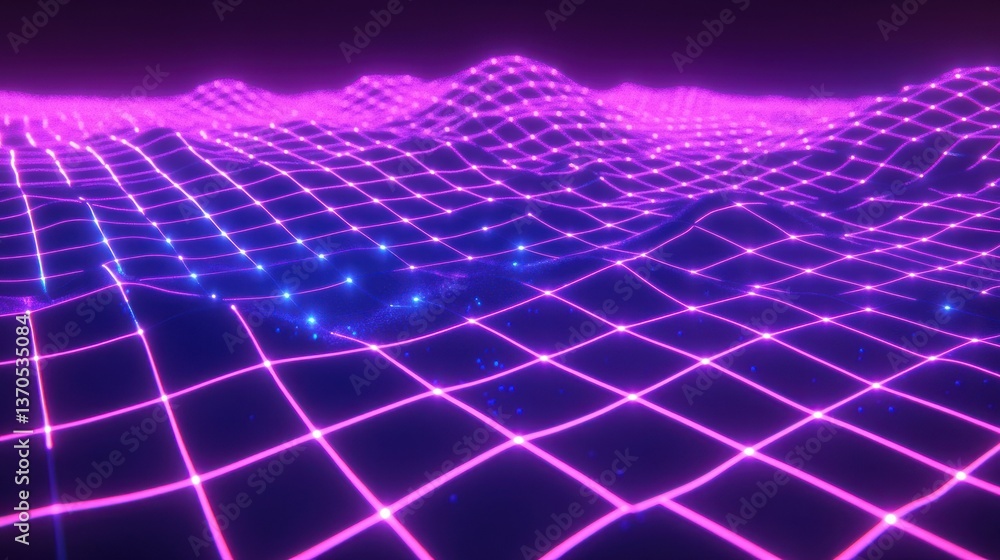 Poster an abstract three dimensional grid composed of bright neon colored lines