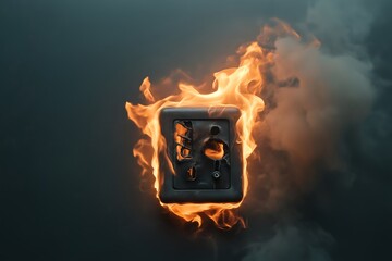 Close-Up of Burnt Wall Socket with Melted Plastic and Scorched Wires, Electrical Fire Damage, Sparks in Dark Background, Fire Hazard, Home Safety Risk, Wiring Failure, Power Outlet Damage