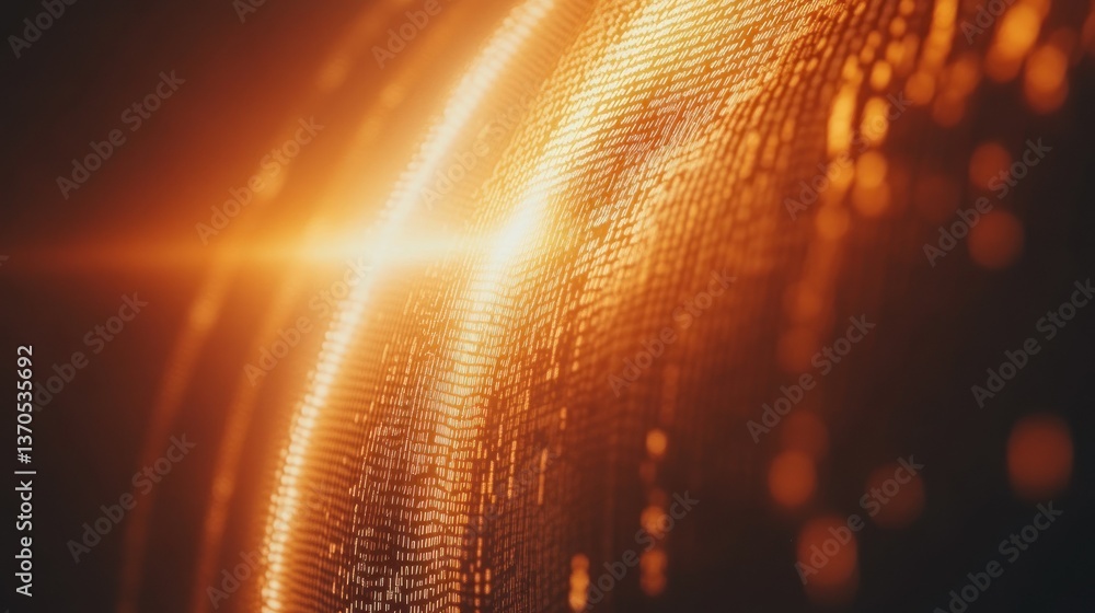 Poster Abstract golden light refracting across digital data display