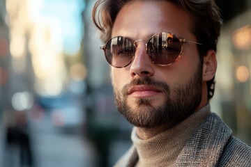 Stylish man wearing sunglasses in urban setting