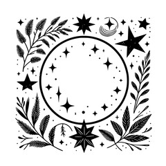 Celestial Frame: Botanical & Starry Black & White Design