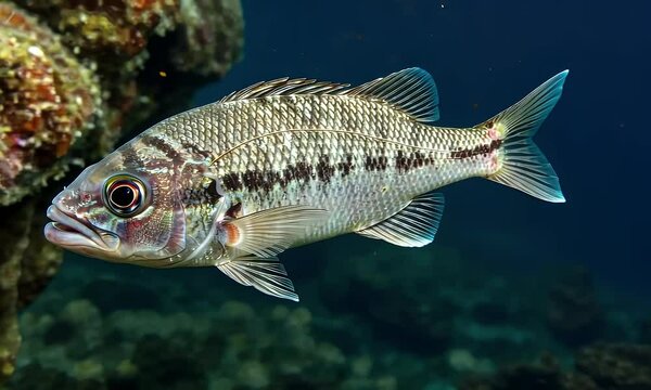 Close-up of a Black Margate Fish Swimming Underwater Near Coral Reef