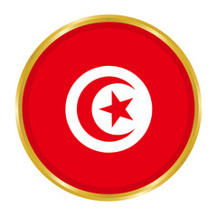 Round Flag of Tunisia with Golden Border, Tunisia Flag Button