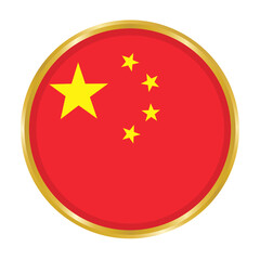 Round Flag of China with Golden Border, China Flag Button