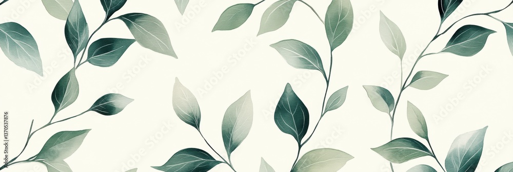 Poster elegant botanical pattern with scattered leaves in soft green hues and minimalist layout offering a 