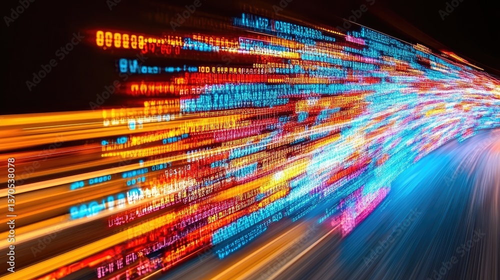 Aufkleber motion blur effect with abstract digital light trails, coding, data, and technology
