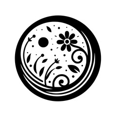 Floral Mandala Silhouette: Minimalist Black and White Design