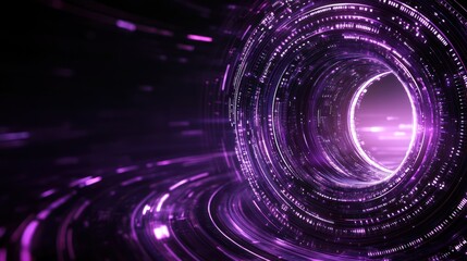 Abstract Purple Vortex: Digital Tunnel of Light and Data