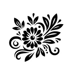 Elegant Black & White Floral Design Element, Decorative Ornament