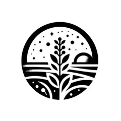 Minimalist Nature Emblem: Black and White, Circle Composition
