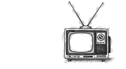 Vintage television with antennas in sketched style