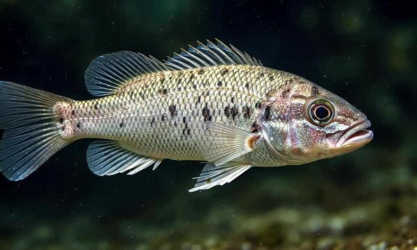 Swimming Crappie Fish Close-up in Dark Water Aquatic Habitat