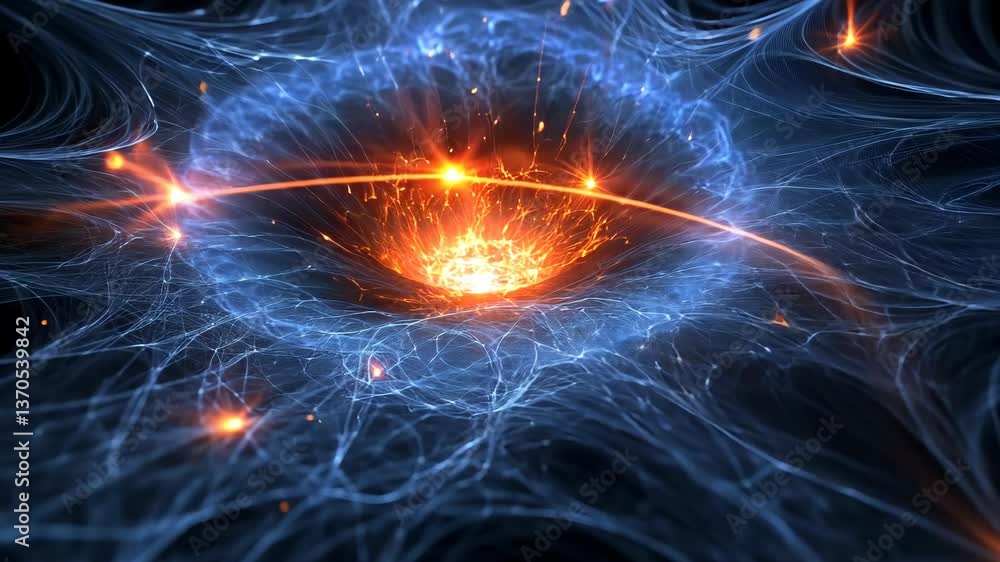 Poster swirling energy and light create a dynamic cosmic vortex in a dark background