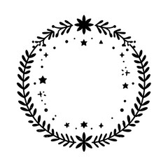 Black & White Floral Wreath with Stars & Dots - Minimalist Design