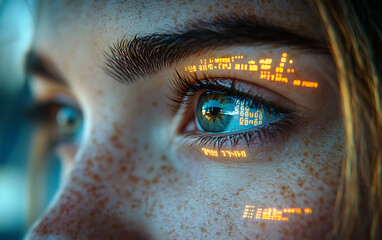  Focused Eyes Reflecting High-Tech Screen Display  
