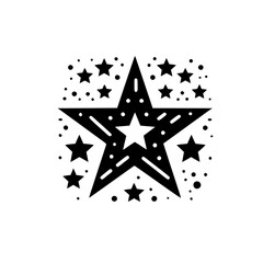 Black Starburst Design with Starry Elements, on White Background