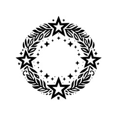 Fototapeta premium Elegant Star and Leaf Wreath, Black and White Vector Design