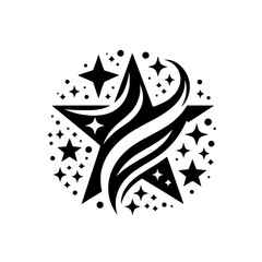 Black & White Starburst Design, Emblem, Celebration, Vector