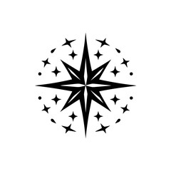 Fototapeta premium Minimalist Black Starburst Icon on White, Geometric Celestial Design