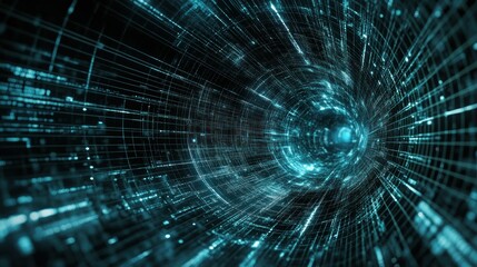 Fototapeta premium Abstract digital tunnel with glowing lines and data flow