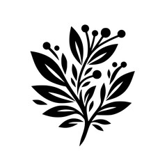 Black and White Foliage Silhouetted Illustration, Floral Design Element
