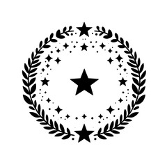 Celestial Wreath: Black & White Star and Leafy Circle Design
