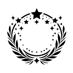 Minimalist Starry Laurel Wreath, Black and White, Elegant Design