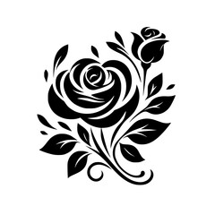 Elegant Black Rose Silhouette Vector Illustration on White Background