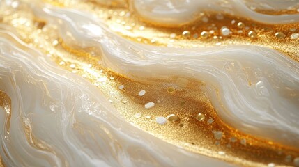 Swirling white and gold marble creates a luxurious, mesmerizing texture. A striking contrast of warm tones and subtle depth