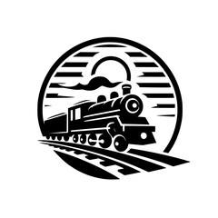 Vintage Steam Train Logo in Circle, Black and White, Retro Design © MatandSterre