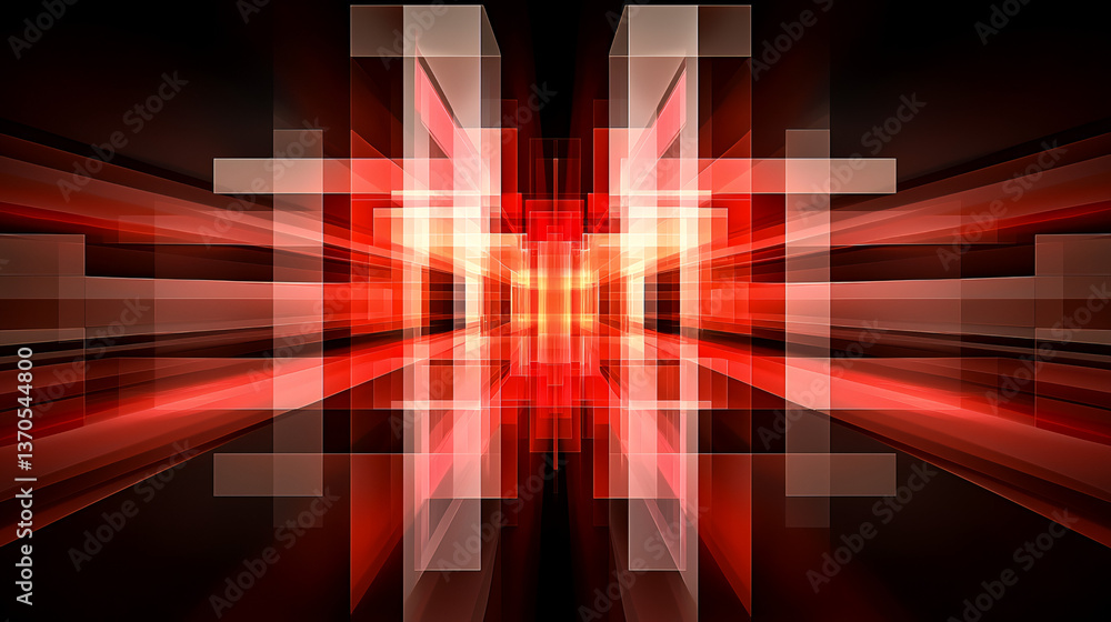 Aufkleber abstract red geometric background with glowing shapes and symmetrical pattern