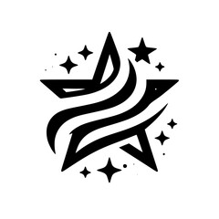 Abstract Star Logo with Swirling Lines, Black and White, Modern Design