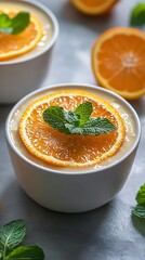 Refreshing Orange Pudding Dessert with Creamy Vla Sauce and Citrus Garnish