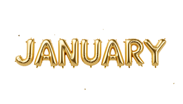 Golden balloon text JANUARY png