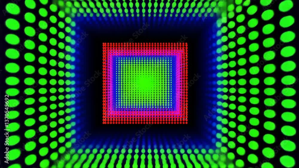 Poster colorful abstract pattern with brightly illuminated dots creating a tunnel effect suitable for digit